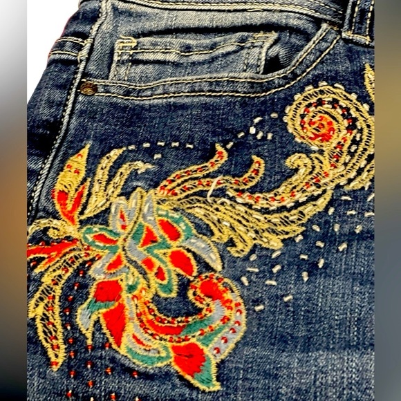 REBA Women's Embellished Stretch Mid Rise Denim Blue Jeans Size 16 - Picture 7 of 10